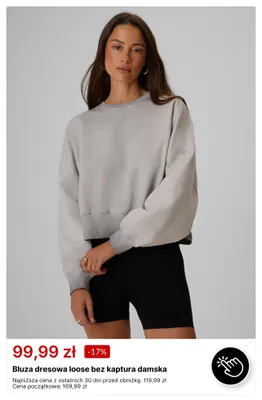 Bluza dresowa loose bez kaptura damska promocja w 4F