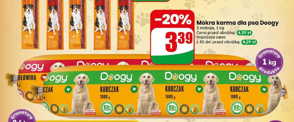 Mokra karma dla psa Doogy Kurczak promocja w Dino