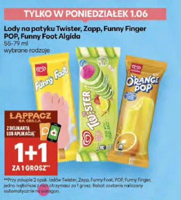 Lody na patyku Twister Algida promocja w Delikatesy Centrum