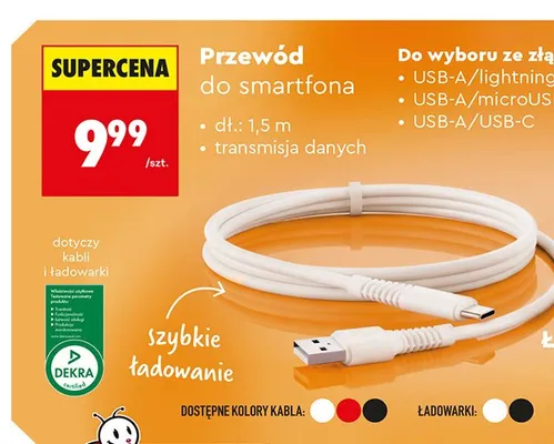 Przewód do smartfona HYKKER promocja w Biedronka