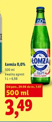 Piwo bezalkoholowe Łomża Radler kwaśny agrest promocja w Lidl