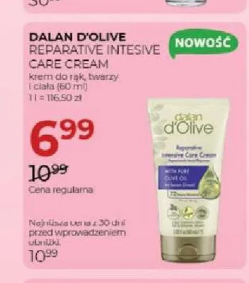 Krem do rąk twarzy i ciała Dalan d'Olive Reparative Intensive Care Cream promocja w Drogerie Jawa