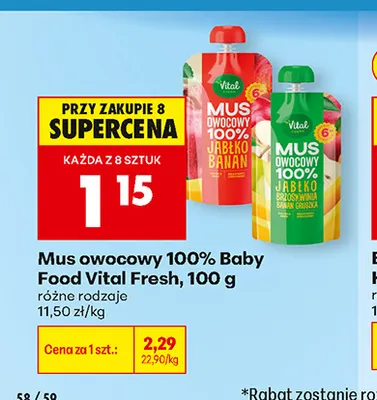 Mus owocowy 100% Baby Food jabłko banan Vital Fresh promocja w Biedronka