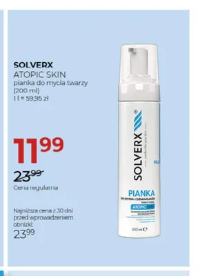 Pianka do mycia twarzy Atopic Skin Solverx promocja w Drogerie Jawa
