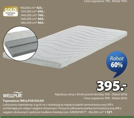 Topmaterac WELLPUR GULEN 80x200cm promocja w Jysk