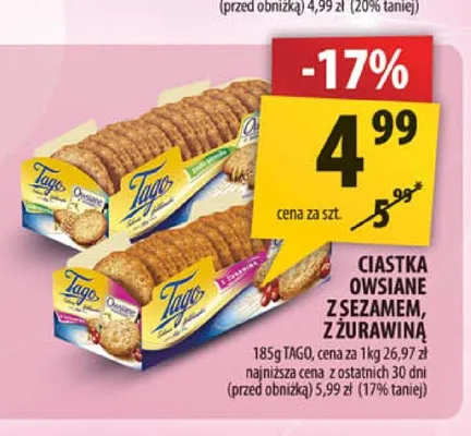 Ciastka owsiane z żurawiną Tago promocja w Arhelan