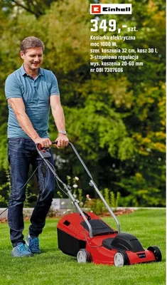 Kosiarka elektryczna moc 1000 W, szer. koszenia 32 cm, kosz 30 l, 3-stopniowa regulacja wys. koszenia 20-60 mm promocja w OBI