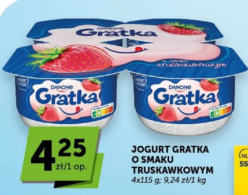 Jogurt Danone Gratka o smaku truskawkowym 4-pak 115g promocja w Euro Sklep