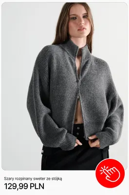 Szary rozpinany sweter ze stójką Cropp promocja w Cropp