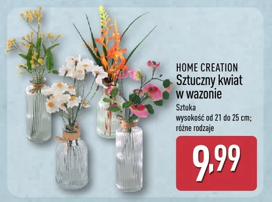 Sztuczny kwiat w wazonie różne rodzaje promocja w Aldi