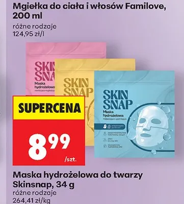 Maska hydrożelowa do twarzy Skinsnap nawilżająco-wygładzająca promocja w Biedronka