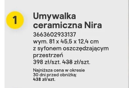Umywalka ceramiczna Nira promocja w Castorama