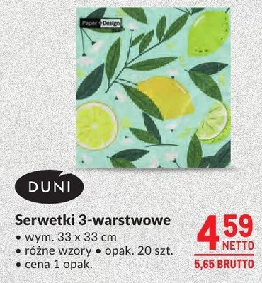 Serwetki 3-warstwowe Duni promocja w Makro
