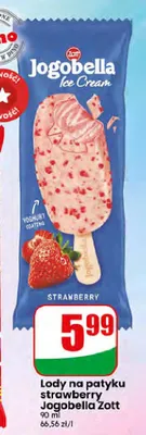 Lody na patyku Jogobella Ice Cream truskawkowe Zott promocja w Dino