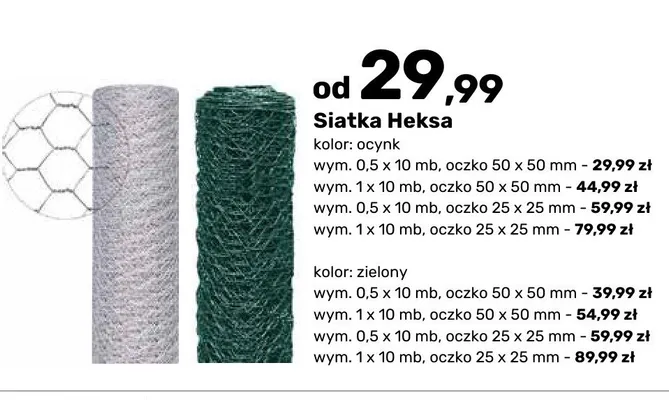 Siatka Heksa ocynk 1 x 10 mb, oczko 50 x 50 mm promocja w Bricomarche