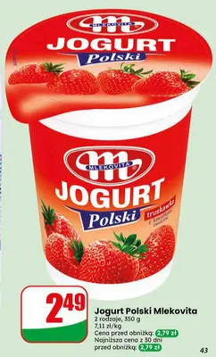 Jogurt Polski Mlekovita truskawka promocja w Dino