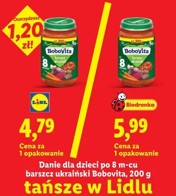 Danie dla dzieci po 8m-cu barszcz ukraiński BoboVita promocja w Lidl