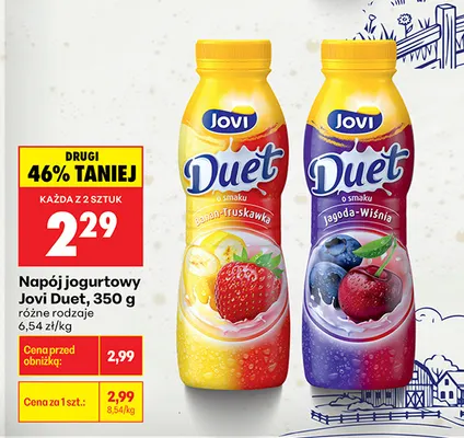 Napój jogurtowy banan-truskawka Jovi Duet promocja w Biedronka