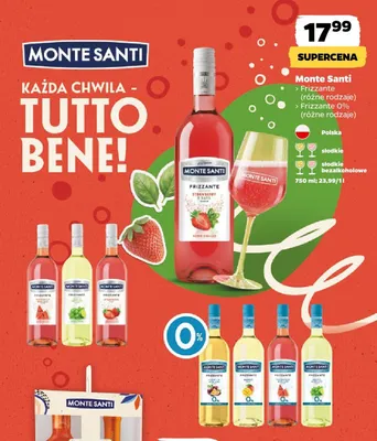 Wino bezalkoholowe Monte Santi Frizzante 0% Passion Fruit promocja w Netto
