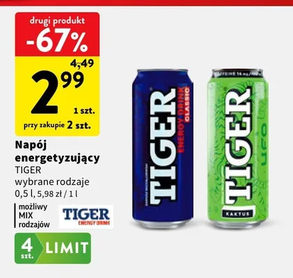 Napój energetyzujący Tiger wybrane rodzaje promocja w Intermarche
