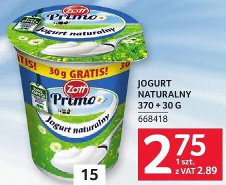 Jogurt naturalny 370+30g Zott promocja w Selgros