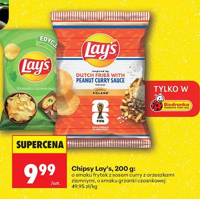Chipsy Lay's o smaku grzanki czosnkowej promocja w Biedronka