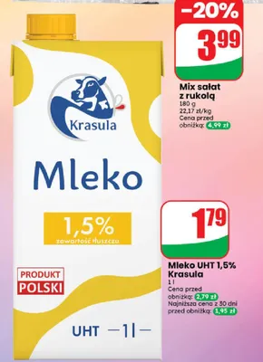 Mleko UHT 1,5% Krasula promocja w Dino
