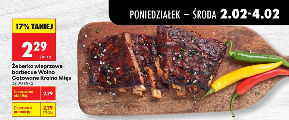 Żeberka wieprzowe barbecue Wolno Gotowane promocja w Biedronka