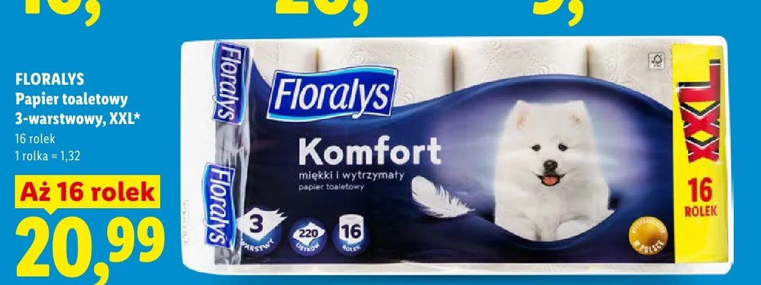 Papier toaletowy 3-warstwowy XXL Komfort Floralys promocja w Lidl