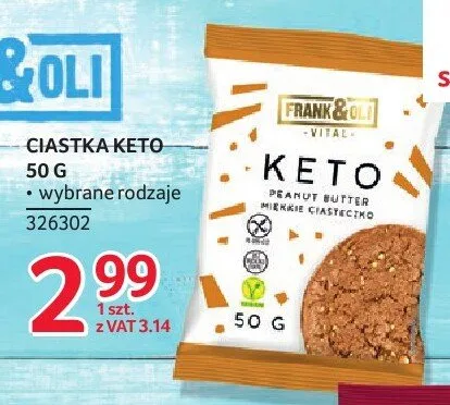 Ciastka keto Frank&Oli Keto Peanut Butter promocja w Selgros