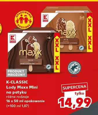 Lody Maxx Mini na patyku Mix Classic K-Classic 16-pak promocja w Kaufland