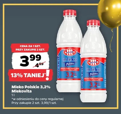 Mleko Polskie Mlekovita 3,2% promocja w Netto