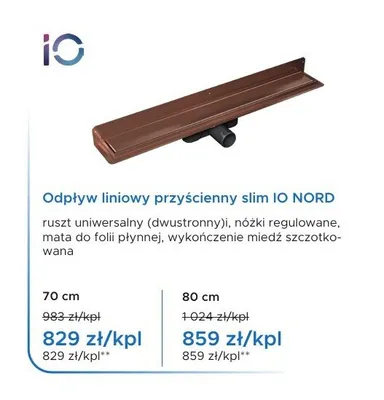 Odpływ liniowy przyścienny slim IO NORD 70 cm promocja w Blu Salony Łazienek