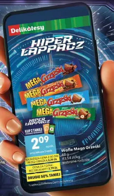 Wafle Mega Grześki promocja w Delikatesy Centrum