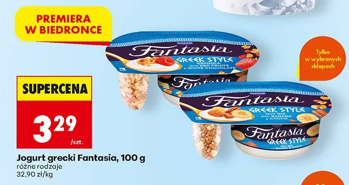 Jogurt grecki Fantasia Greek Style z orzechami bananem i czekoladą promocja w Biedronka