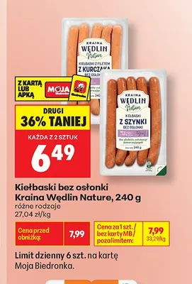 Kiełbaski bez osłonki z szynki Kraina Wędlin Nature promocja w Biedronka