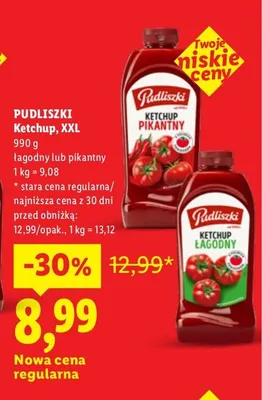Ketchup łagodny Pudliszki XXL promocja w Lidl