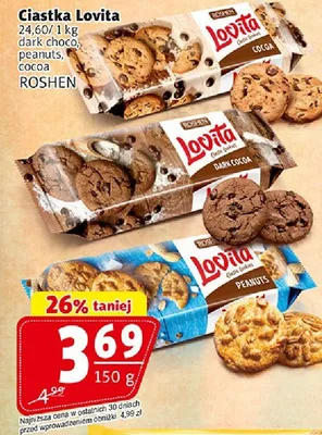 Ciastka Lovita dark choco, peanuts, cocoa promocja w Prim Market