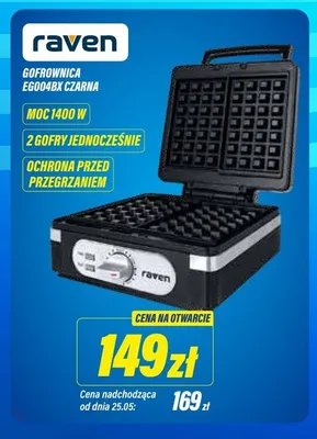 Gofrownica RAVEN EG004BX czarna 1400W promocja w RTV EURO AGD
