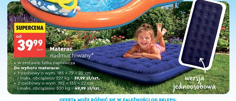 Materac nadmuchiwany 1-osobowy 185x79x22cm promocja w Biedronka