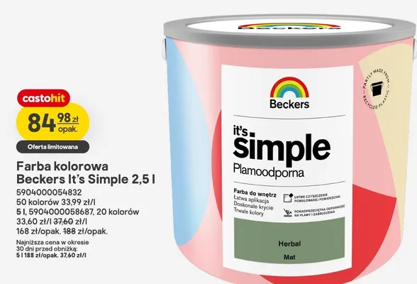 Farba kolorowa beckers it’s simple promocja w Castorama