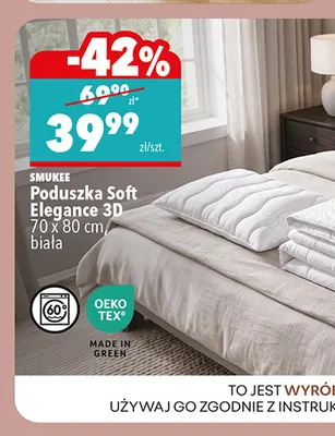 Poduszka Soft Elegance 3D 70x80 cm biała Smukee promocja w Biedronka