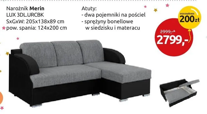 Narożnik Merin LUX 3DL.URCBK promocja w Black Red White