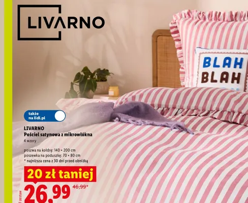 Pościel satynowa z mikrowłókna Livarno 140x200 cm promocja w Lidl