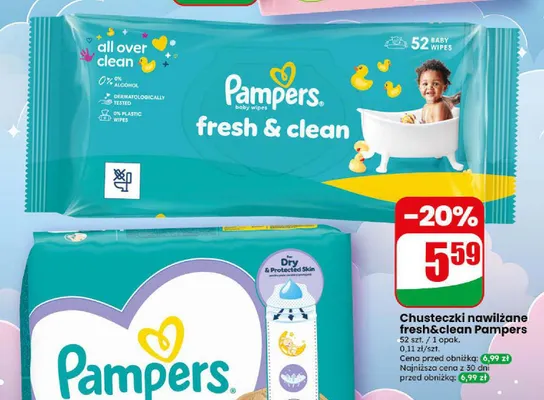 Chusteczki nawilżane Pampers Fresh & Clean 52-pak promocja w Dino
