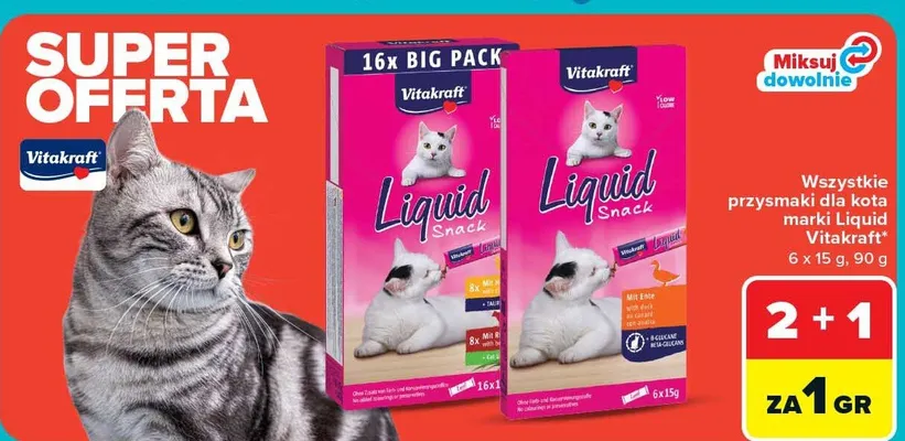 Przysmaki dla kota marki Liquid Vitakraft promocja w Carrefour Market