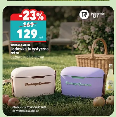 Lodówka turystyczna retro beżowa VINTAGE CUISINE 18,8l promocja w Biedronka