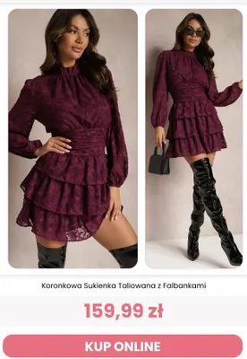 Koronkowa sukienka taliowana z falbankami Reneé promocja w Renee