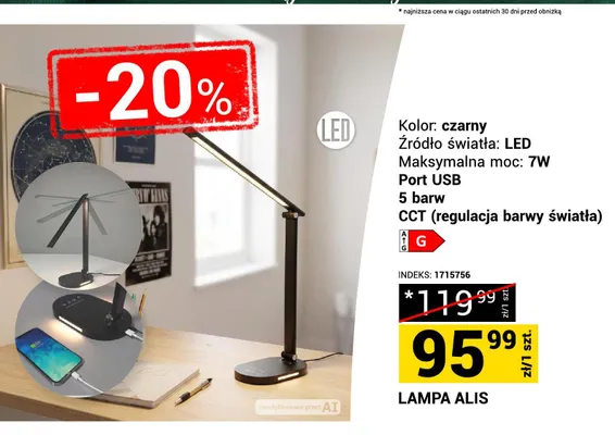 Lampa biurkowa LED Alis czarna 7W promocja w Merkury Market