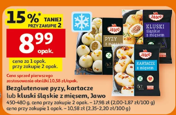 Bezglutenowe pyzy, kartacze lub kluski śląskie z mięsem, Jawo promocja w Auchan